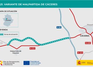 Adjudicadas las obras de la variante de Malpartida de Cáceres en la carretera N-521 Plano Variante Malpartida de Cáceres