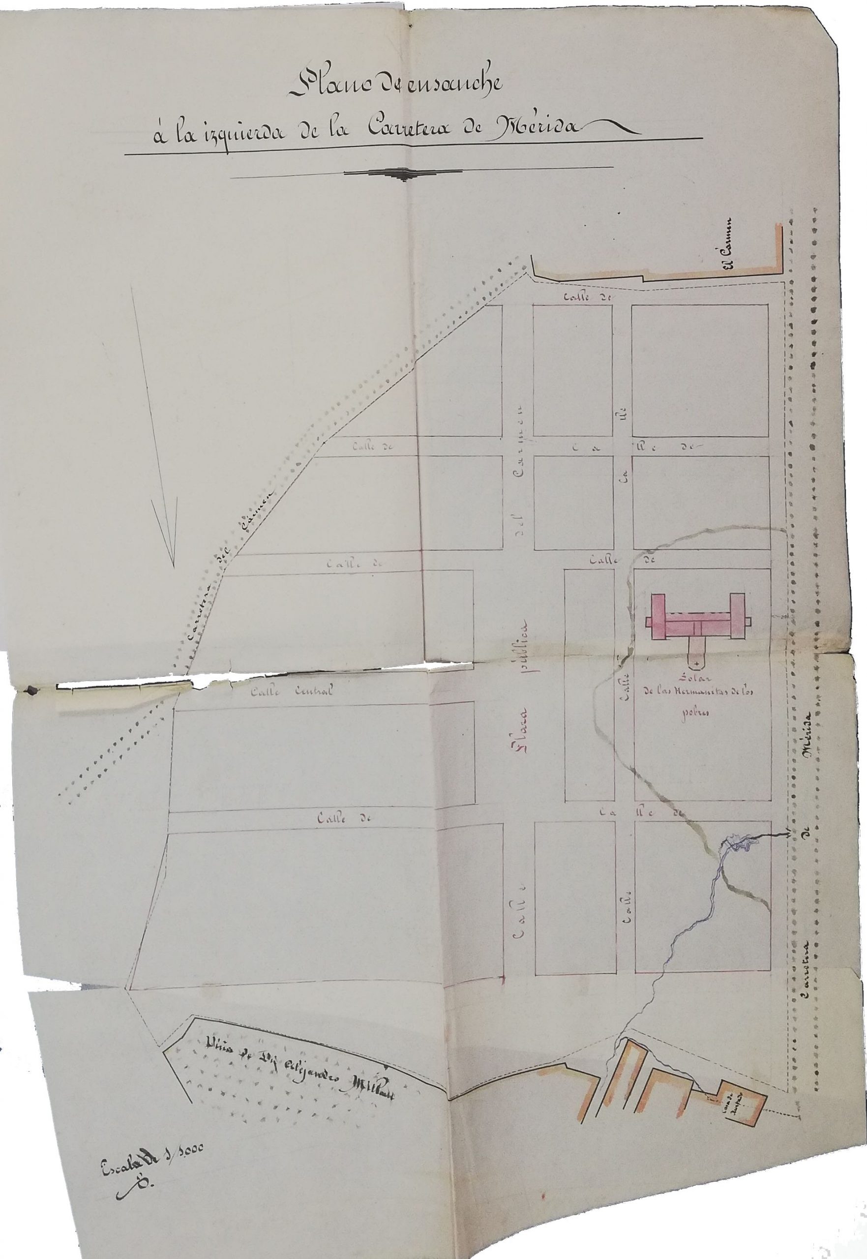 Plano del proyecto de ensanche de la carretera de Mérida de 1882