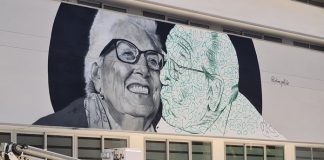Alejandro Pajuelo dedica a los mayores un grafiti de grandes dimensiones en Badajoz