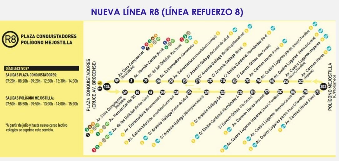 Nuevo trayecto de la línea de refuerzo 8 de Cáceres