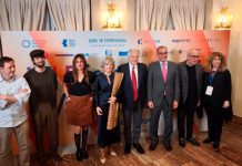 De izquierda a derecha, Ignacio Martínez de Pisón, David Uclés, Pola Oloixarac, Victoria Bazaga, Álvaro Vargas Llosa, Rafael Mateos, Gustavo Faverón y Gioconda Belli