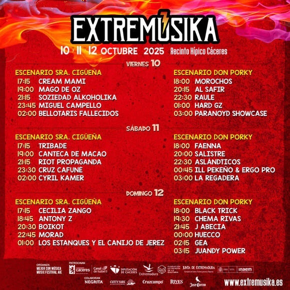 Horarios de los conciertos de Extremúsika 2025