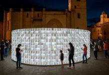 La plaza de Santa María impulsa Cáceres 2031 a través de la palabra Recreación de la instalación 'En hojas blancas' que se colocará en la plaza de Santa María de Cáceres para impulsar la Capitalidad Cultural de 2031 con los mensajes de los ciudadanos