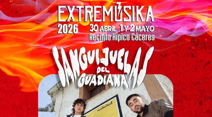 EXTREMÚSIKA 2026 anuncia fechas, primeras confirmaciones y novedades en su regreso al Recinto Hípico de Cáceres. El festival se celebrará del 30 de abril al 2 de mayo, estrenando temporada y posicionándose como uno de los primeros grandes eventos musicales del año. Entre sus primeras noticias, destaca la incorporación de Sanguijuelas del Guadiana, que ofrecerá en Cáceres su único concierto de 2026.
