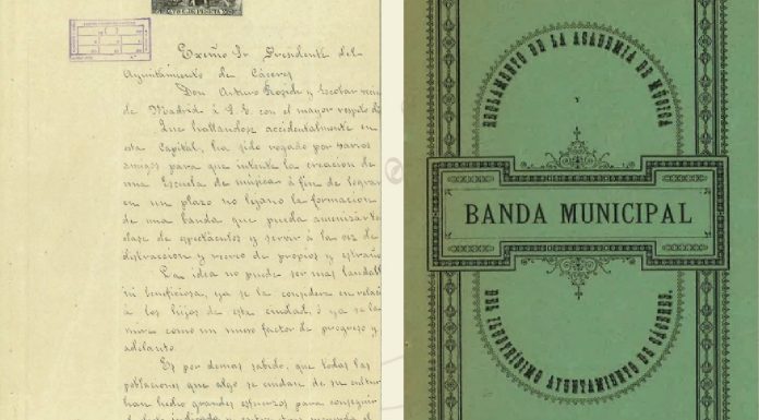 Reglamento de la Academia de Música y Banda Municipal de 1887 que se puede ver en septiembre en el Palacio de la Isla de Cáceres
